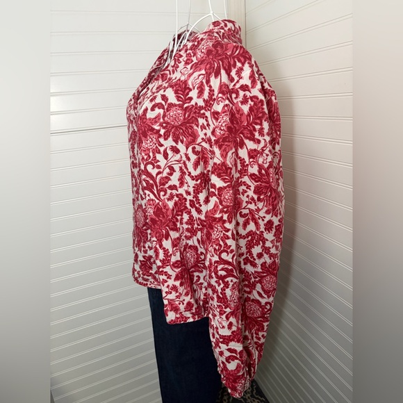 LOFT Red and White Floral Blouse - Picture 4 of 7